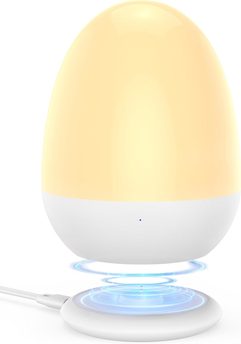 JolyWell Baby Night Light for Kid, Portable Egg Nightlight with Stable Charging Pad, Touch Nursery Night Lamp for Breastfeeding, Toddler Night Light for Bedroom, Timer Setting, ABS+PC, White-2 - Image 1